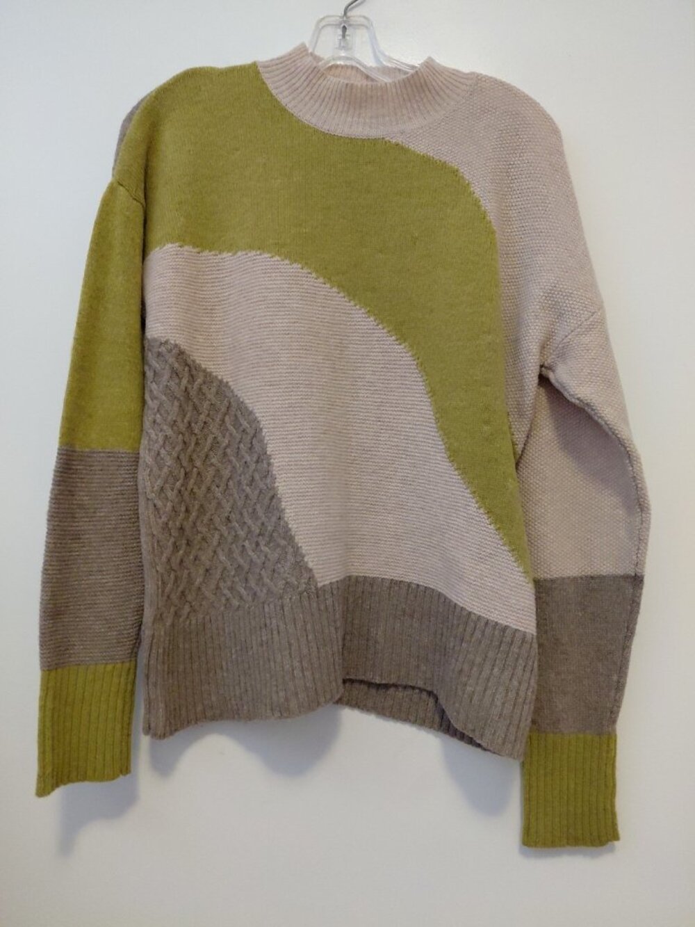 White Stuff Wool Blend Pull Over Sweater Color Block Green Beige Gray EU 40 US M